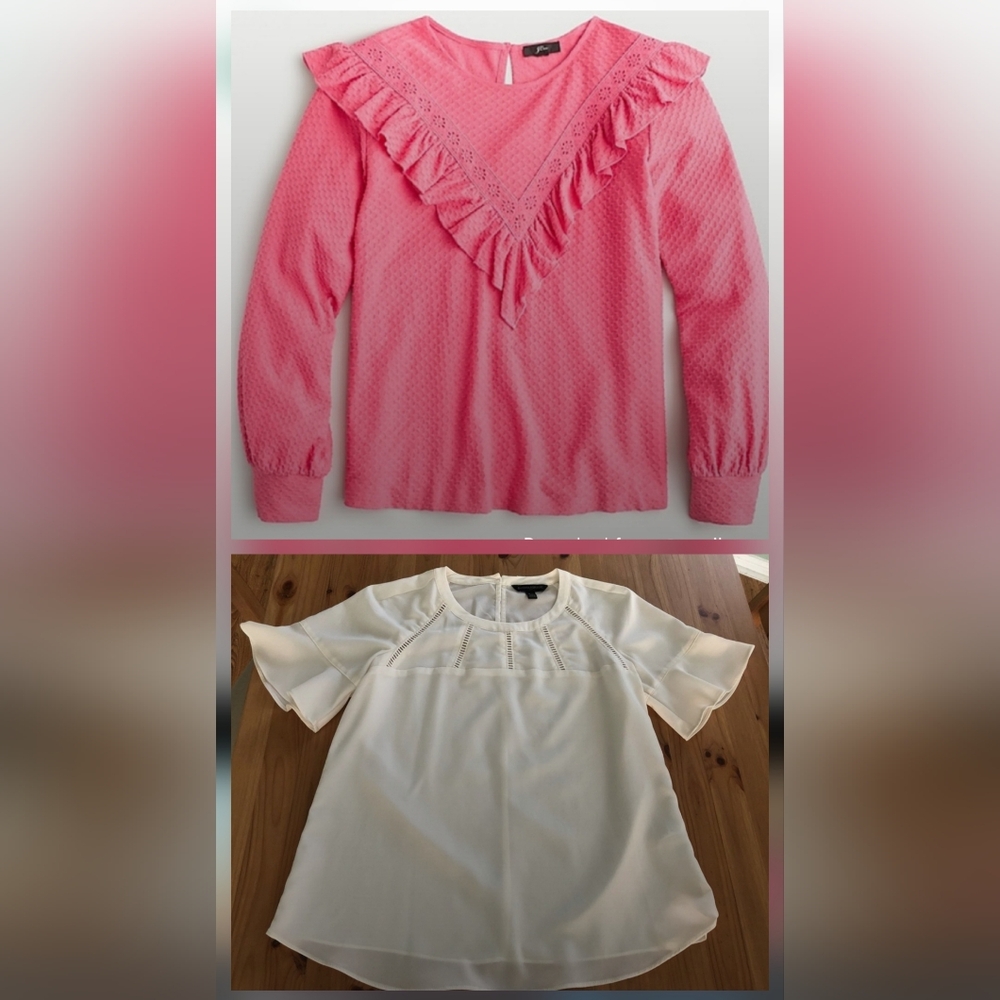 2 Tops For One Price.J.Crew Ruffle-trim honeycomb-knit top+ Banana Republic Top.
